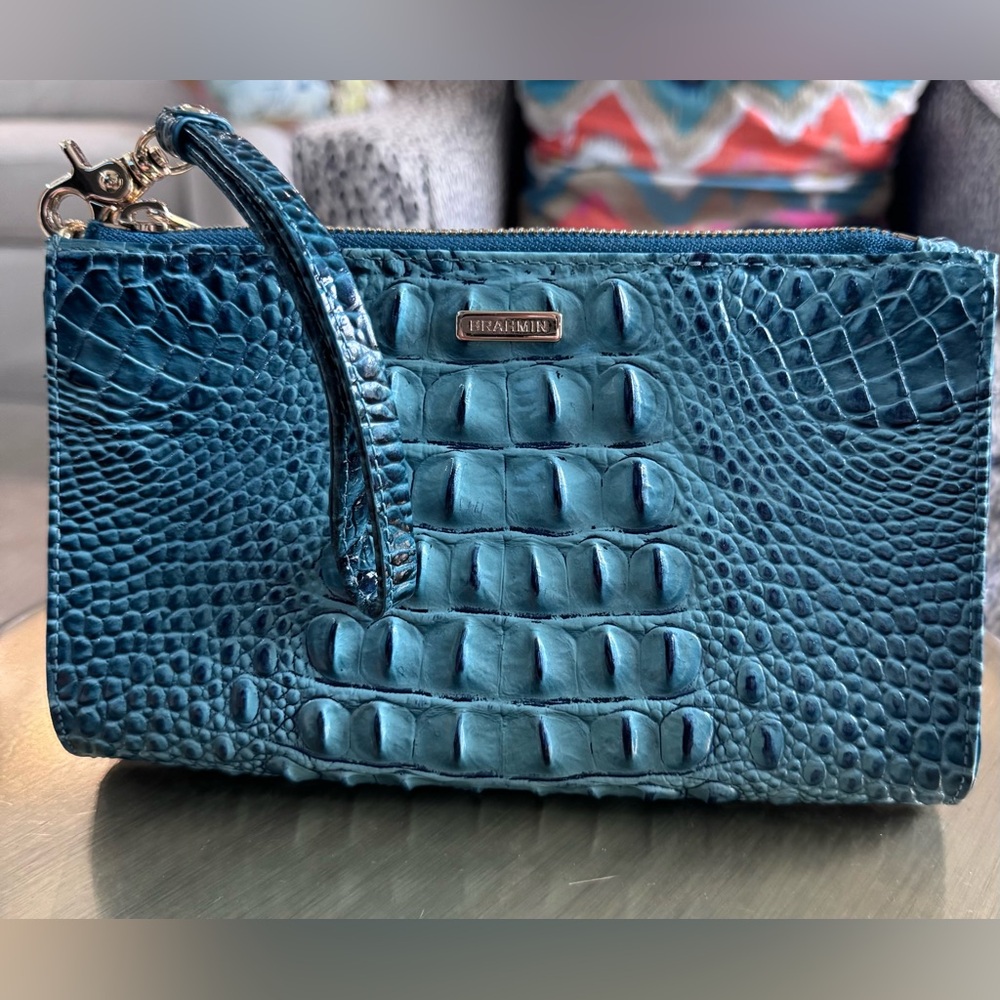 Brahmin Teal Crocodile Embossed Clutch